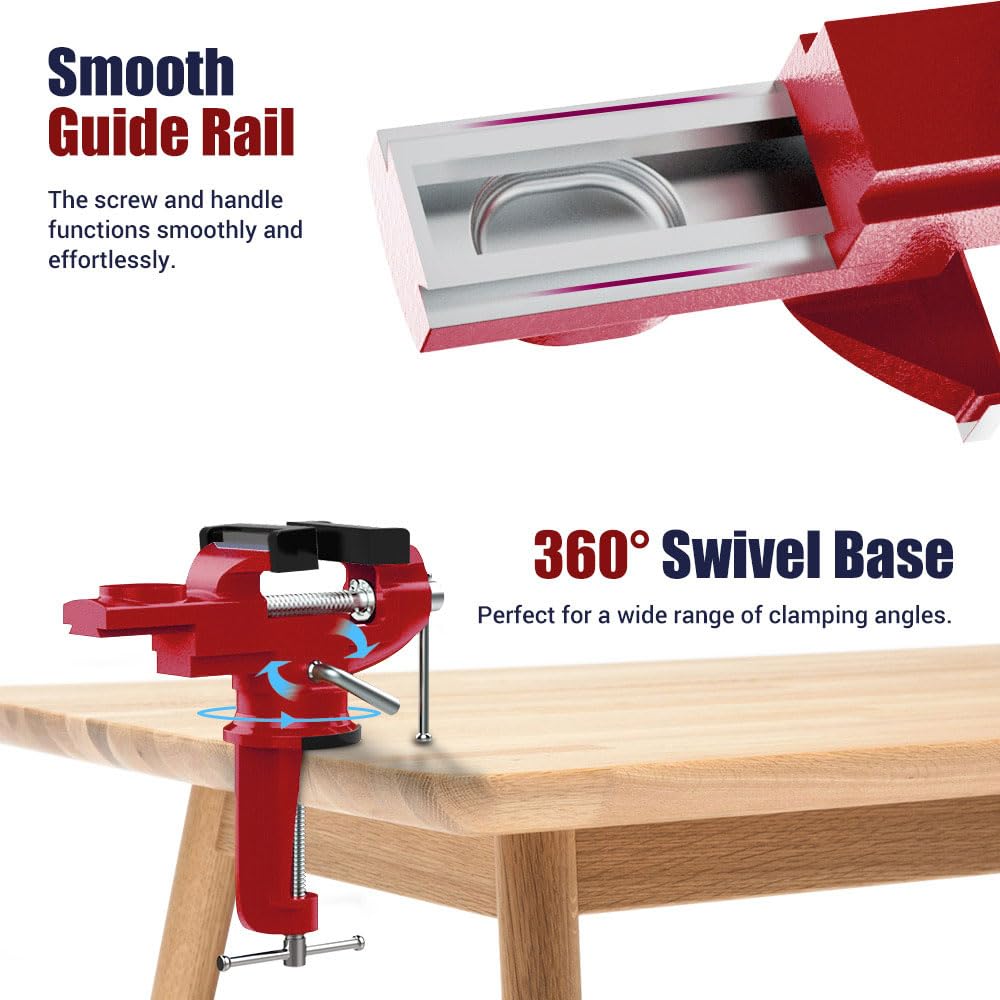 Nuovoware Table Vise 3 Inch, 360° Swivel Base Universal Home Vise Portable Bench Clamp, Clamp-on Vise Bench Clamps Fixed Tool for Woodworking, Metalworking, Cutting Conduit, Drilling, Sawing, Blue