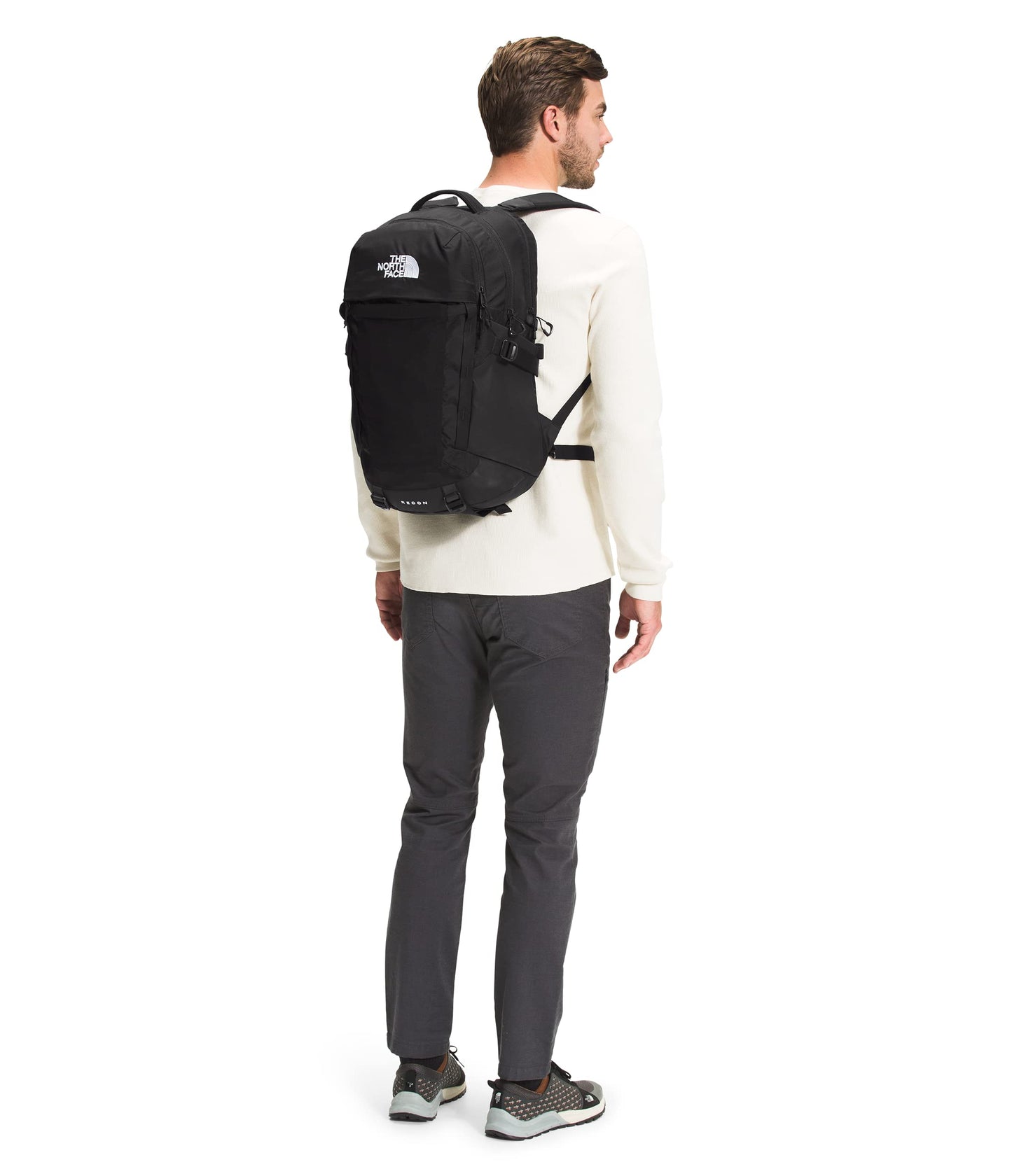 THE NORTH FACE Recon Everyday Laptop Backpack | Daypack with Water Repellent Finish, 16" Laptop Sleeve, 2 Water Bottle Pockets, TNF Black/TNF Black-NPF, One Size