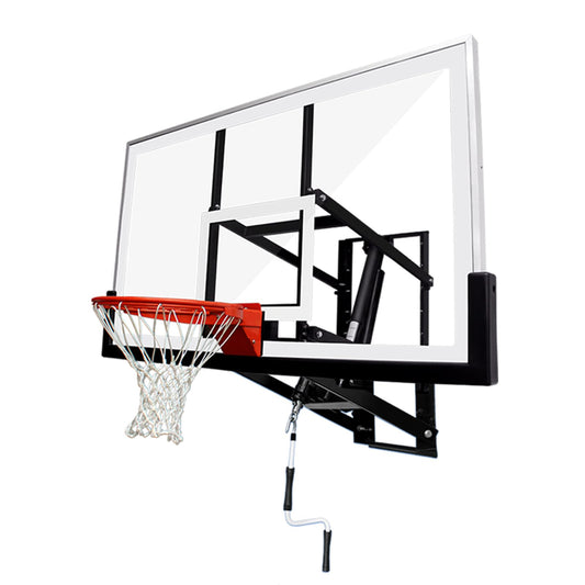 KATOP Basketball Hoop Wall Mount Garage with a 60''x36'' Tempered Glass Backboard, Pre Installed Pads and Heavy Duty Basketball Rim and Net, Effortlessly Height Adjustable from 7.5’’ to 10’’