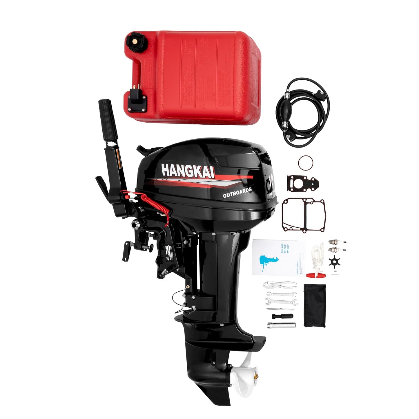 2-Stroke 3.5HP Outboard Motor, 49CC Gas Powered Fishing Marine Heavy Duty Boat Engine, Short Shaft Tiller Control Half Water-cooling Air-cooling CDI Ignition System for Inflatable Yachts Canoes Boat