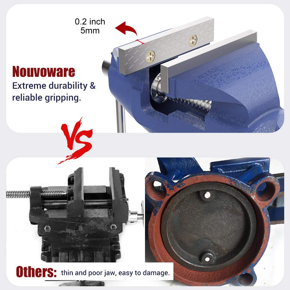Nuovoware Table Vise 3 Inch, 360° Swivel Base Universal Home Vise Portable Bench Clamp, Clamp-on Vise Bench Clamps Fixed Tool for Woodworking, Metalworking, Cutting Conduit, Drilling, Sawing, Blue