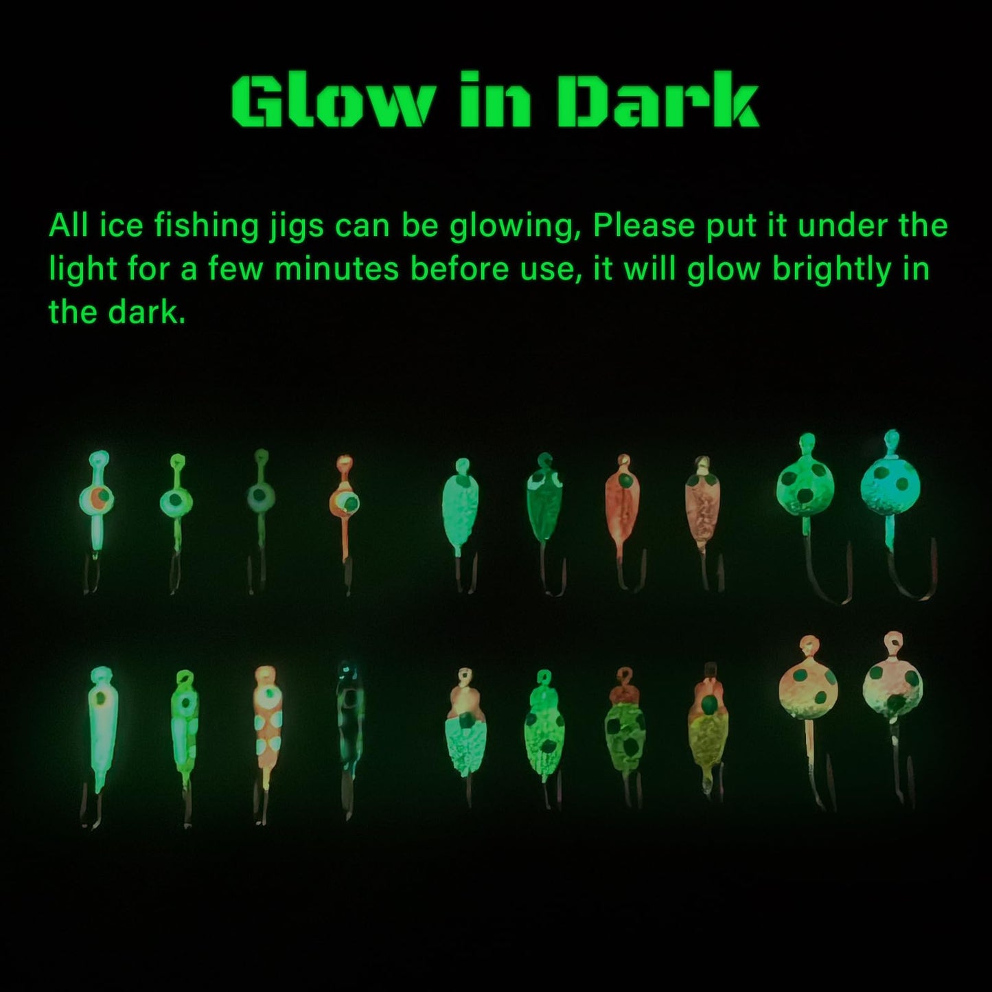 Ice Fishing Jigs Luminous Ice Fishing Lures Glowing Jig Gear Winter Fishing Jigging for Crappie Pike Panfish Walleye Perch Bluegill 6pcs/20pcs