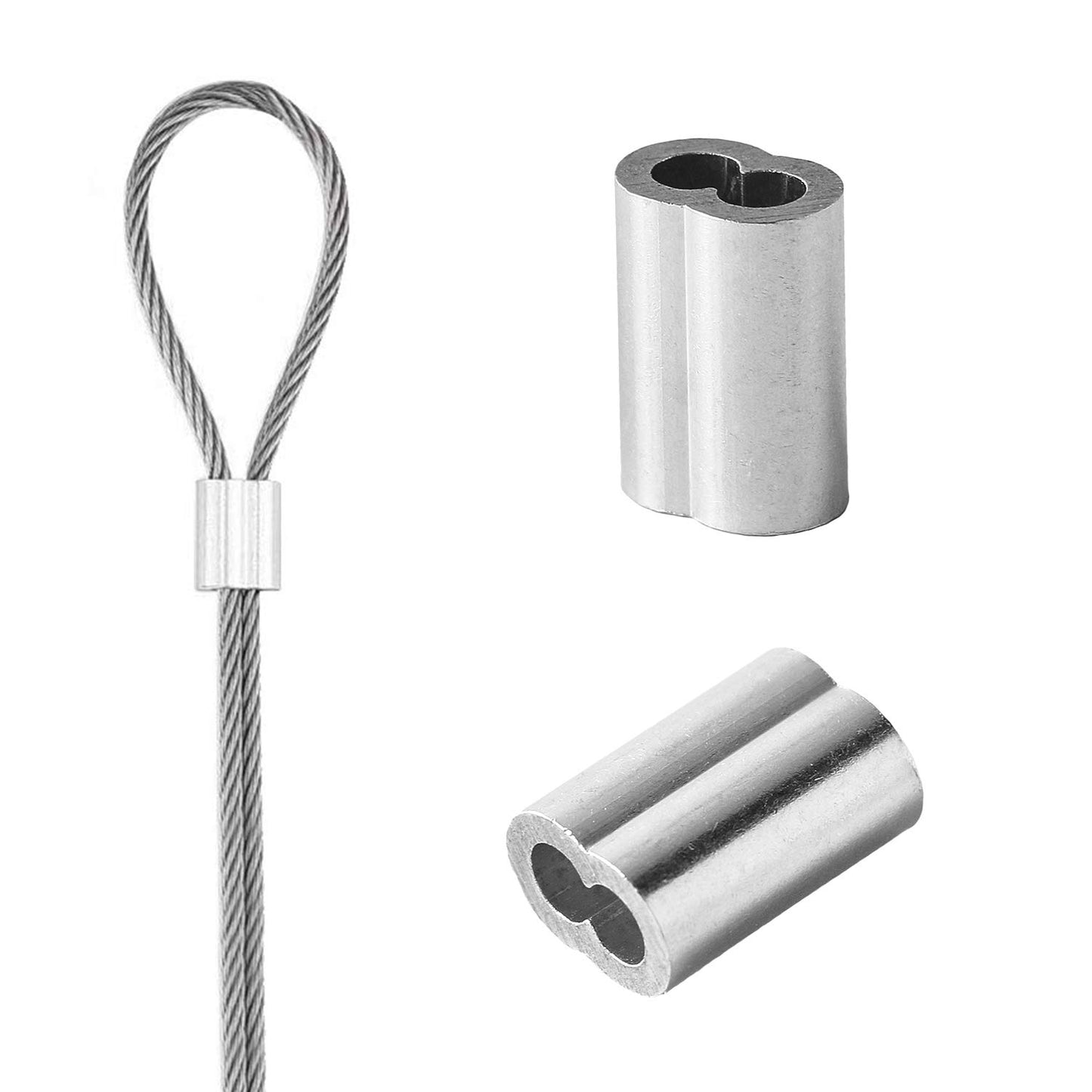 HSTECH 3/32" (2.5mm) 100PCS Aluminum Crimping Loop Sleeve for Wire Rope, Cable Ferrule