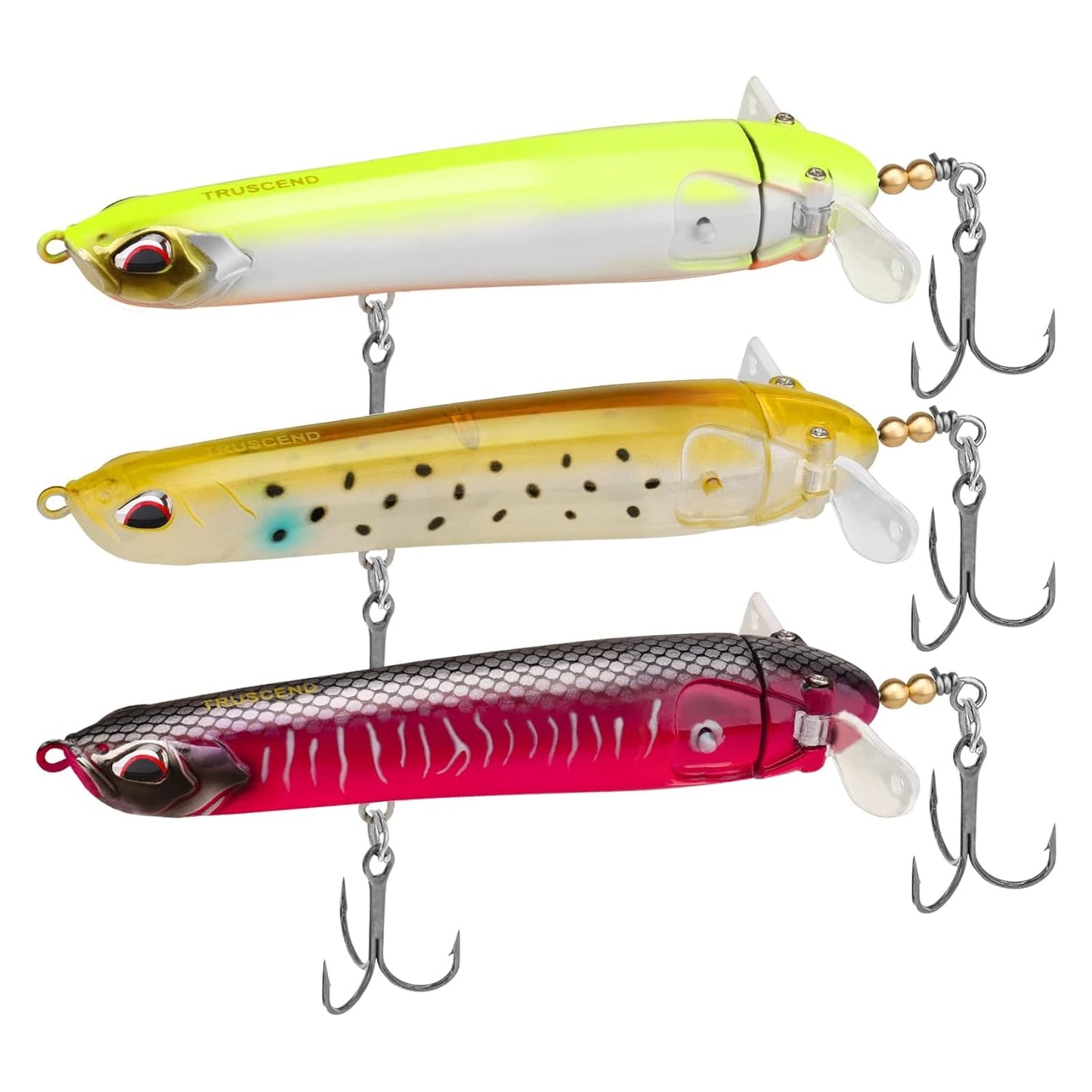 TRUSCEND PoPobait Plopper with BKK Hooks, Top Water Fishing Lures for Bass Walleye Pike Catfish Musky Perch, Floating Lure for Freshwater or Saltwater, Amazing Teasers Fishing Gifts for Family Fishing