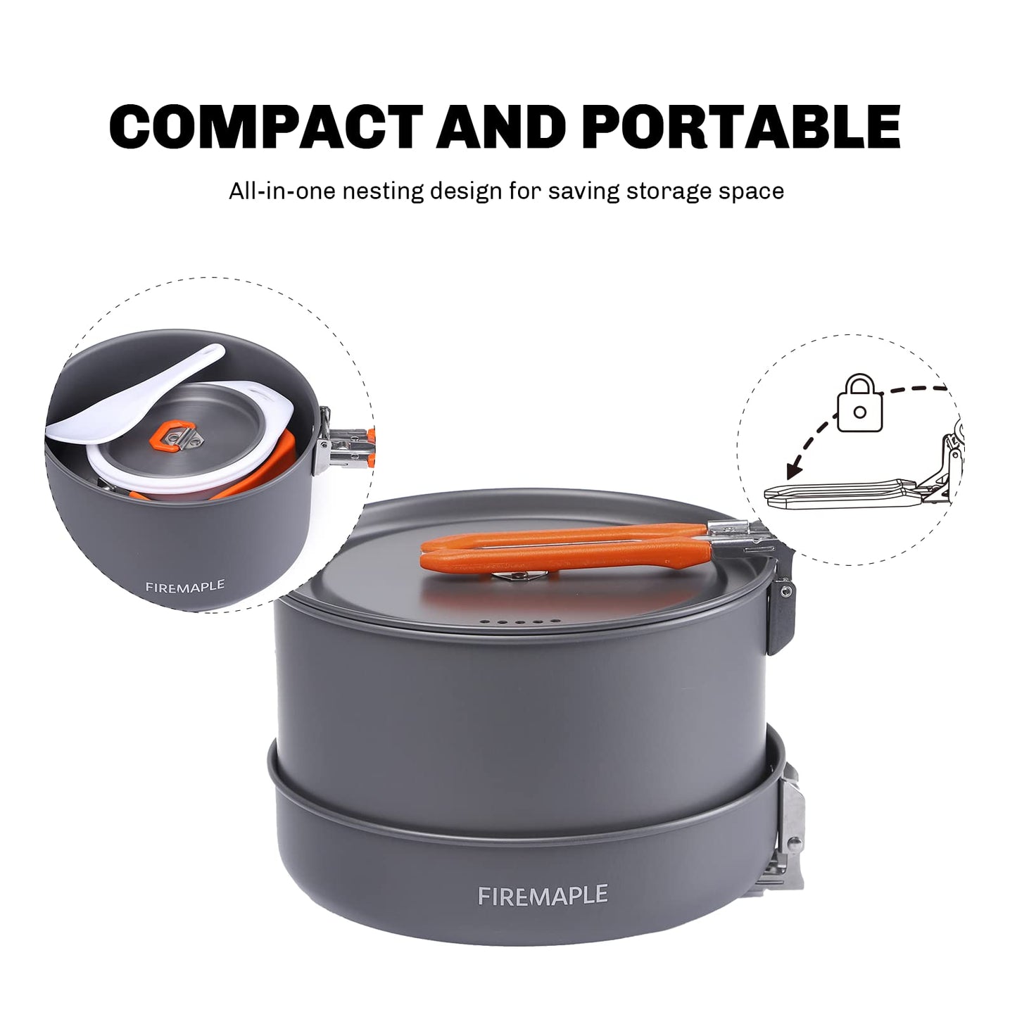 Fire-Maple Feast 4 Piece Camping Cookware Cookware Cookware Kit Outdoor Cookware Set with Pots, Kettle, Saucepans and Spatula for Hiking Fishing Picnic
