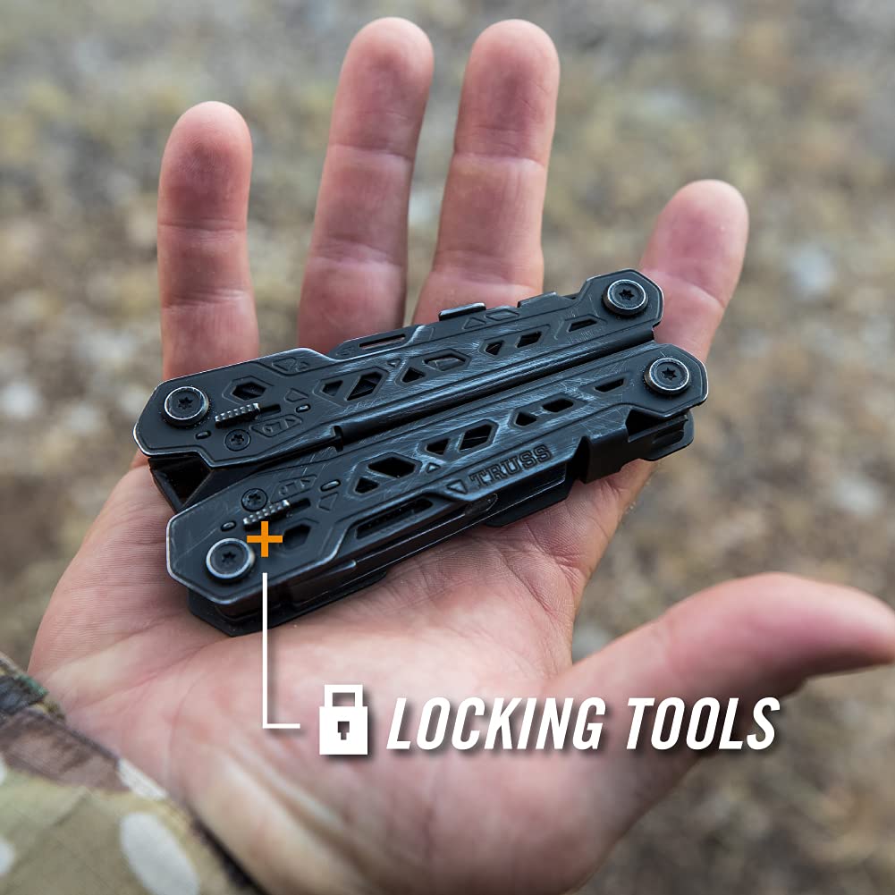 Gerber Gear Truss 17-in-1 EDC Needle Nose Pliers Multi tool - includes Pocket Knife, Screwdriver, and Bottle Opener Accessories - Gifts for Men, Fishing and Camping Gear - Gray with Standard Sheath