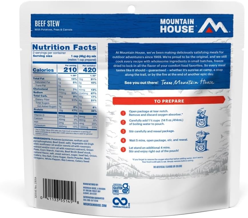 Mountain House Beef Stew | Freeze Dried Backpacking & Camping Food | 2 Servings | Gluten-Free