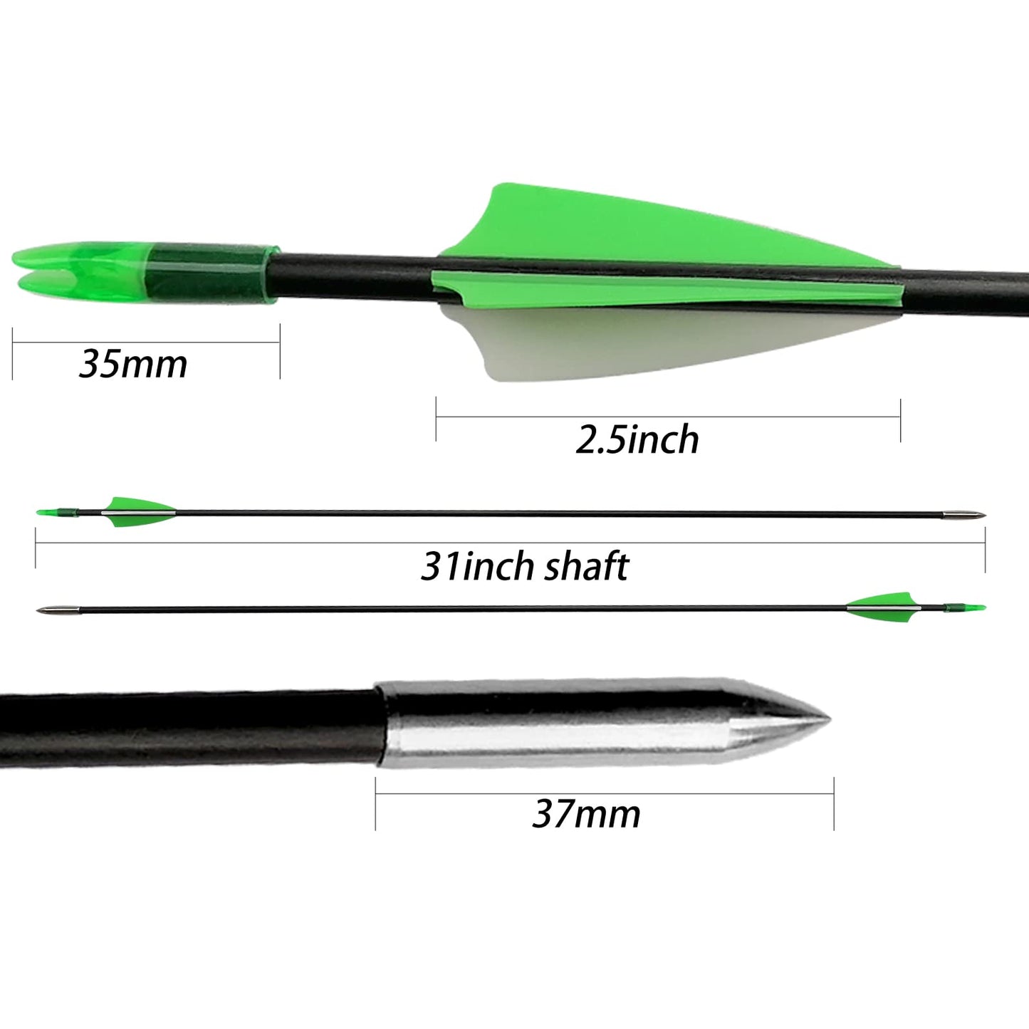 31" Fiberglass Arrows Archery Training Practice Target Arrows with Durable Shaft Blunt Tip for Kids Youth or Beginners for Recurve Bow Long Bow