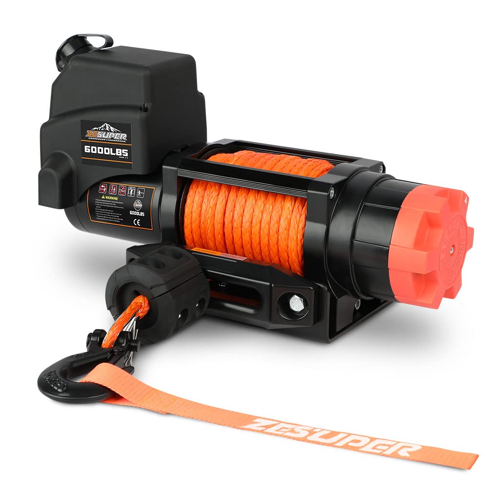 ZESUPER 3000 lb Electric Winch for ATV UTV Trailer Boat Synthetic Rope Winch 12V DC Off Road Towing Winches with Wireless Remote Mounting Bracket