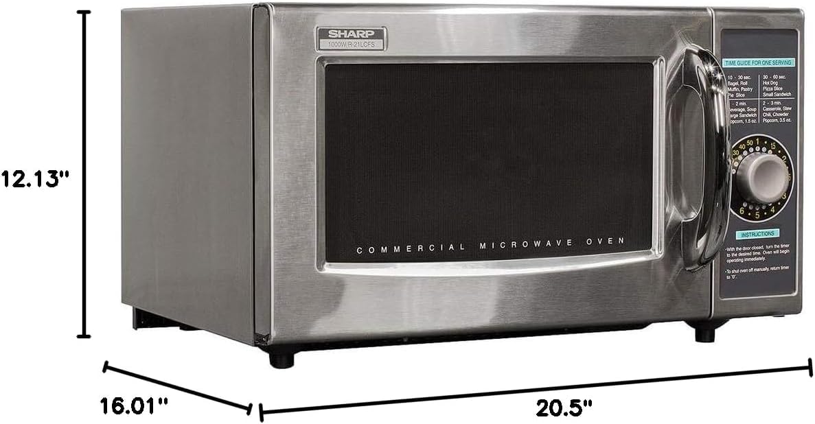 Sharp R-21LCFS Medium-Duty Commercial Microwave Oven with Dial Timer, Stainless Steel, 1000-Watts, 120-Volts