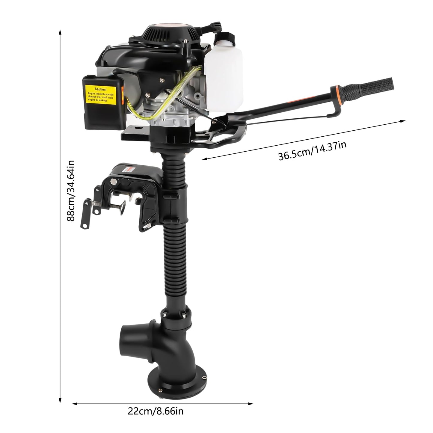 6HP Heavy Duty Outboard Motor, 170cc 4 Stroke Gas Outboard Boat Motor Engine with Air Cooling System, 3.2KW Single Cylinder Fishing Boat Engine for 3-7m Length