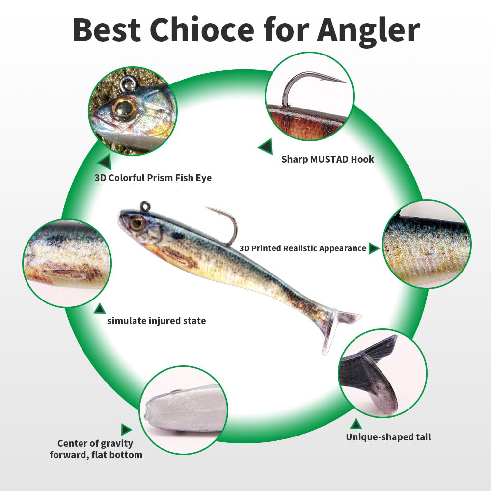 2.5/3.5In Swim Baits for Bass Fishing, Pre-Rigged Jig Heads Soft Plastic Walleye Fishing Lures, Paddle Tail Swimbaits for Bass Fishing, Fishing Bait for Freshwater Saltwater Gifts