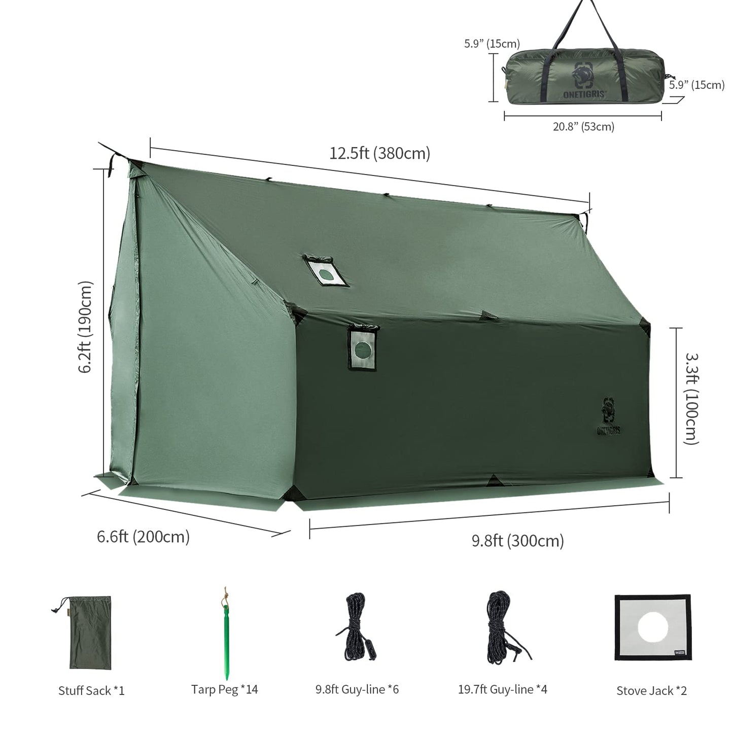 OneTigris TEGIMEN Hammock Hot Tent with Stove Jack, Spacious Versatile Wall Tent with Snow Skirt, 3000mm Waterproof with Zippered Tent Bag