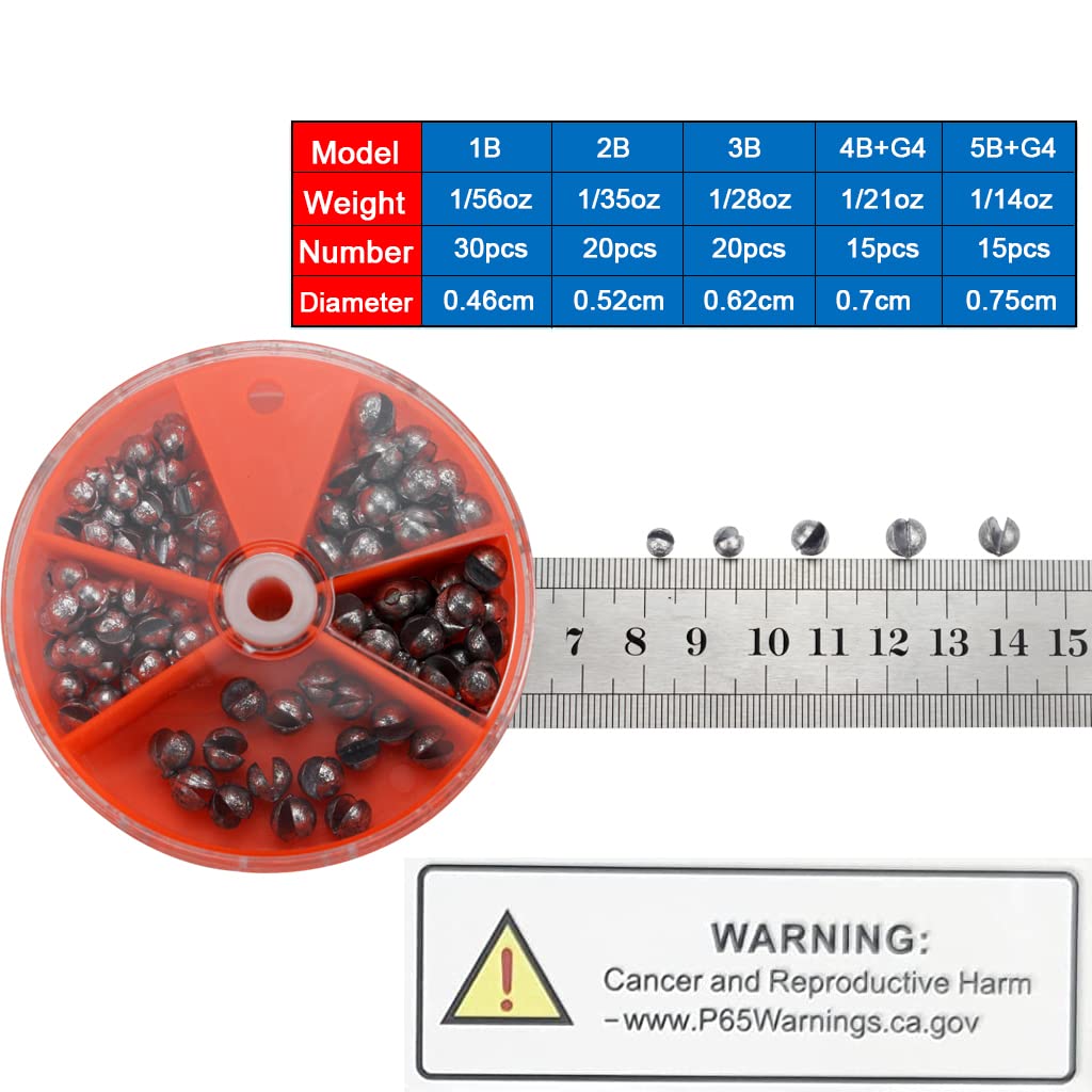 Joyiii Fishing Weights Sinkers 205pcs/100pcs Lead Split Shot Fishing Line Sinkers 5 Sizes Removable Egg Lead Assortment
