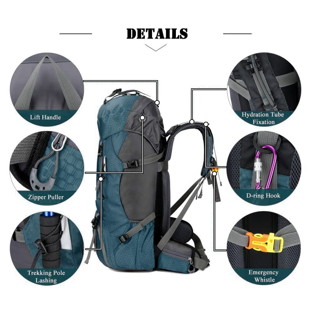 Bseash 60L Waterproof Hiking Camping Backpack with Rain Cover, Large Outdoor Sport Travel Daypack Rucksack for Climbing