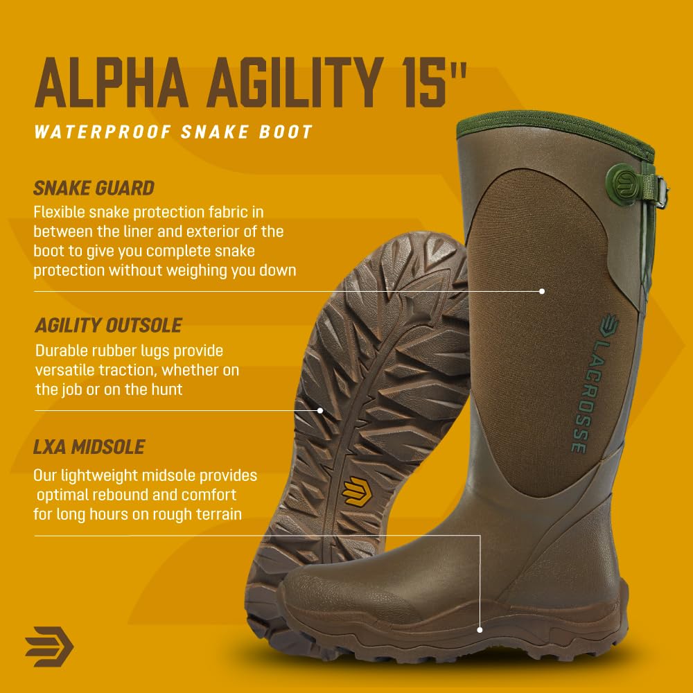 LaCrosse Women's Alpha Agility 15" Waterproof Hunting Snake Boot Brown/Green