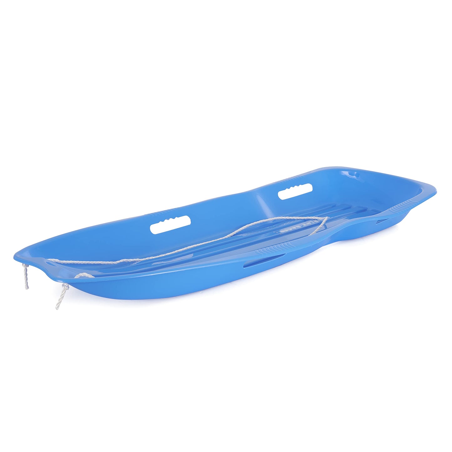 Slippery Racer Downhill Xtreme Flexible Adults and Kids Plastic Toboggan Snow Sled for Up to 2 Riders with Pull Rope and Handles, Blue