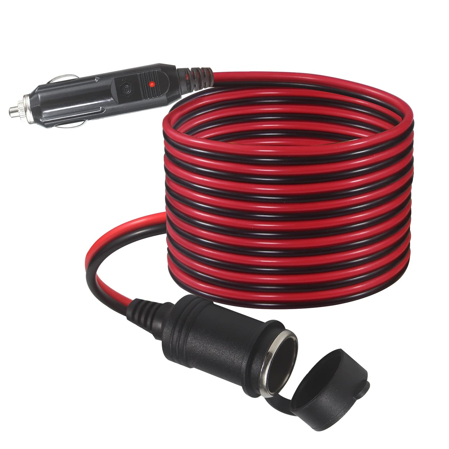 12V Cigarette Lighter Extension Cord 12FT -Car Charger Cigar Lighter Male Plug to Female Socket 16AWG Heavy Duty Extension Cable with LED Lights Extender for Air Compressor Pump and Tire Inflator 15A