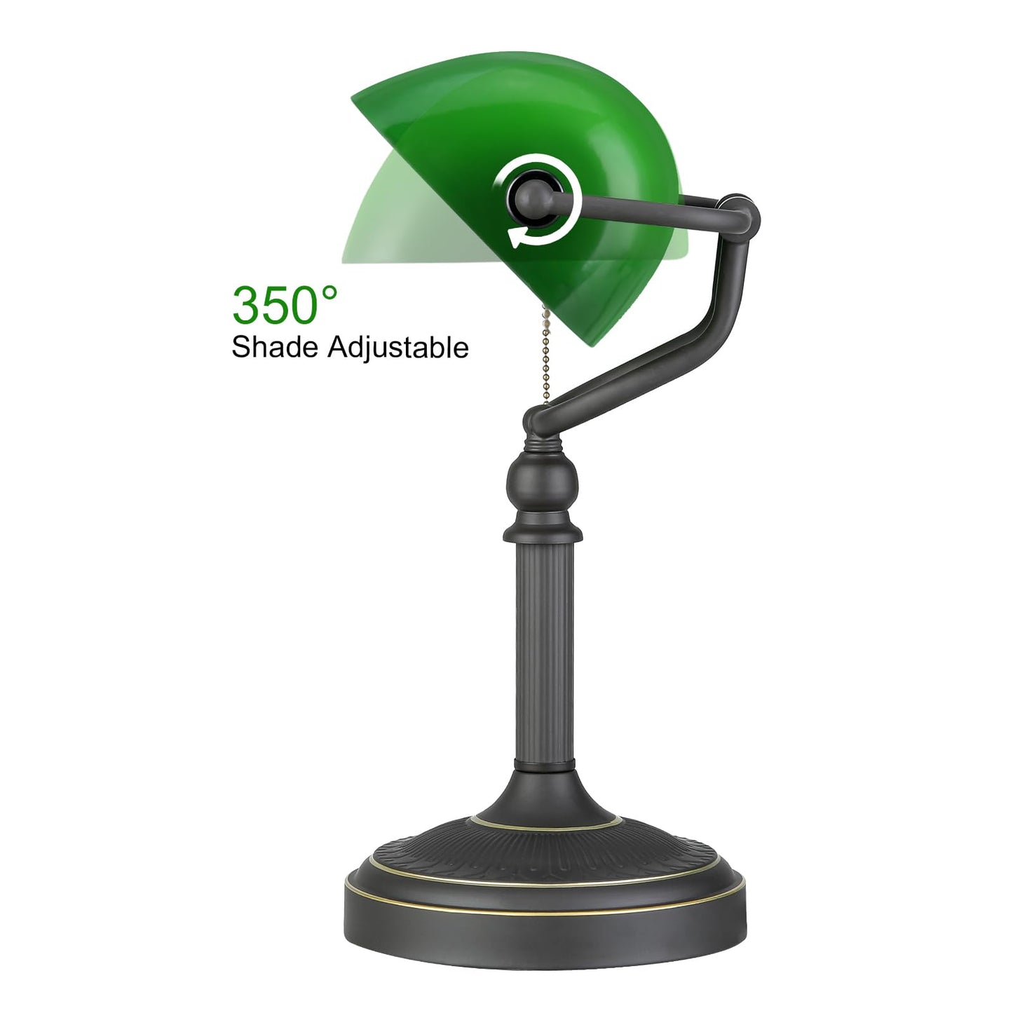 Newrays Antique Green Glass Bankers Desk Lamp with Pull Chain Switch Plug in Fixture