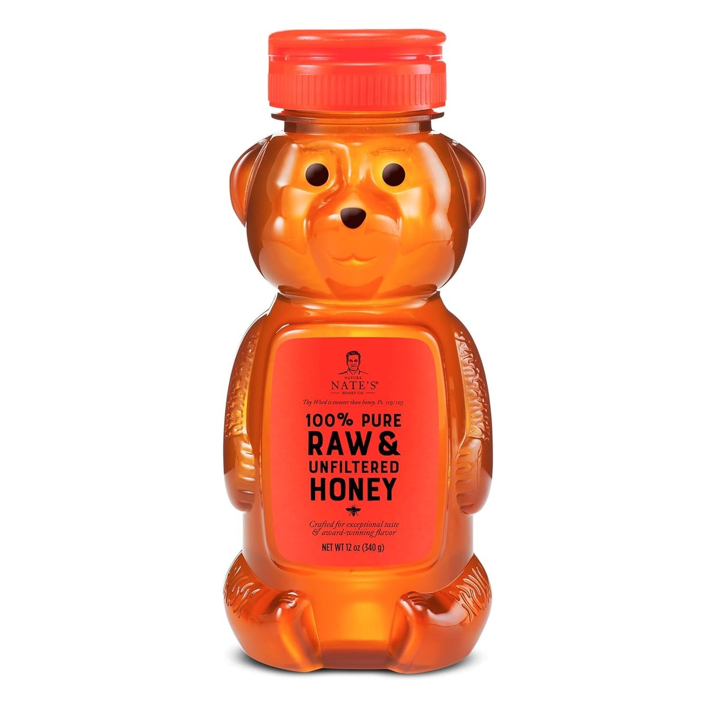 Nate's 100% Pure, Raw & Unfiltered Honey - Award-Winning Taste, 16 oz. Squeeze Bottle