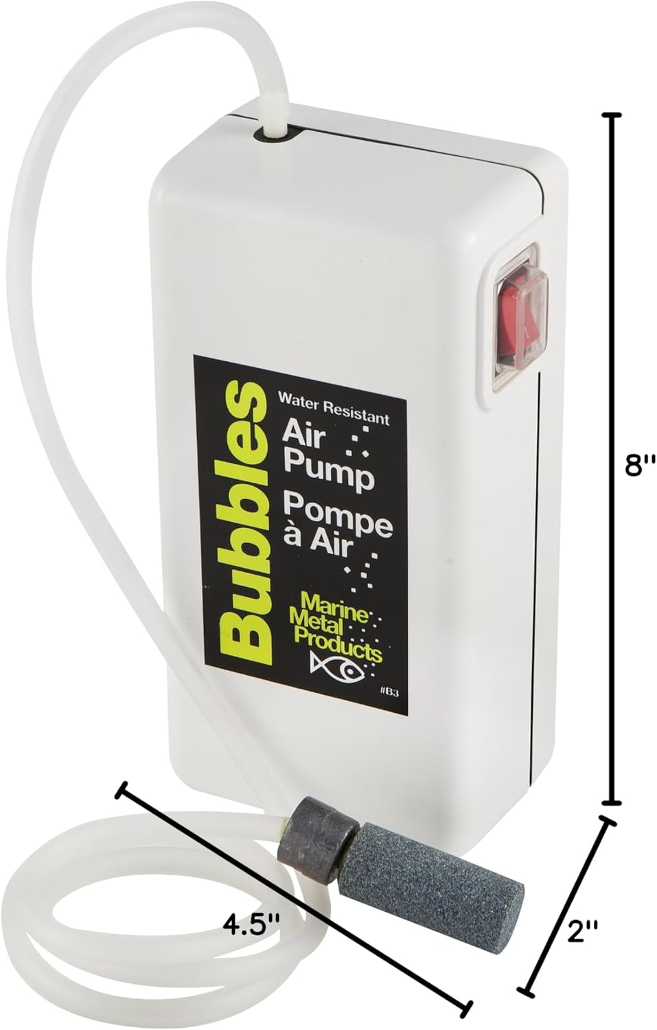 Marine Metal B-3 Bubbles Live Bait Aerator, Water Resistant Air Pump, Portable & Battery Powered