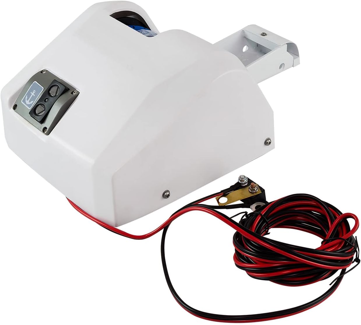 12V Up to 35 LBS Electric Marine Anchor Winch, Saltwater Boat Anchor Windlass Kit, Heavy Duty Towing Winches for Fishing Boat Pontoon Boat (White, 35 LBS)