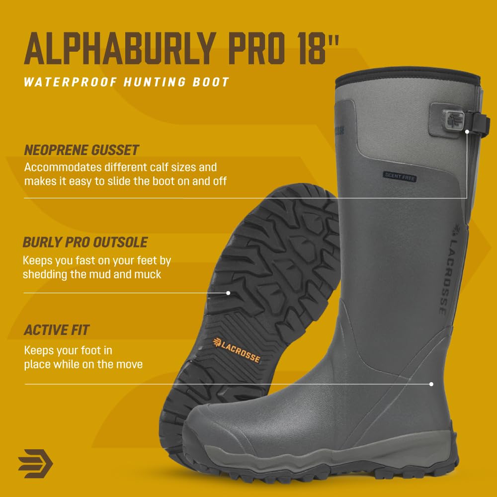 LaCrosse Alphaburly Pro 18" Hunting Boots for Men Featuring Waterproof Rubber, Adjustable Gusset, and EVA Footbed