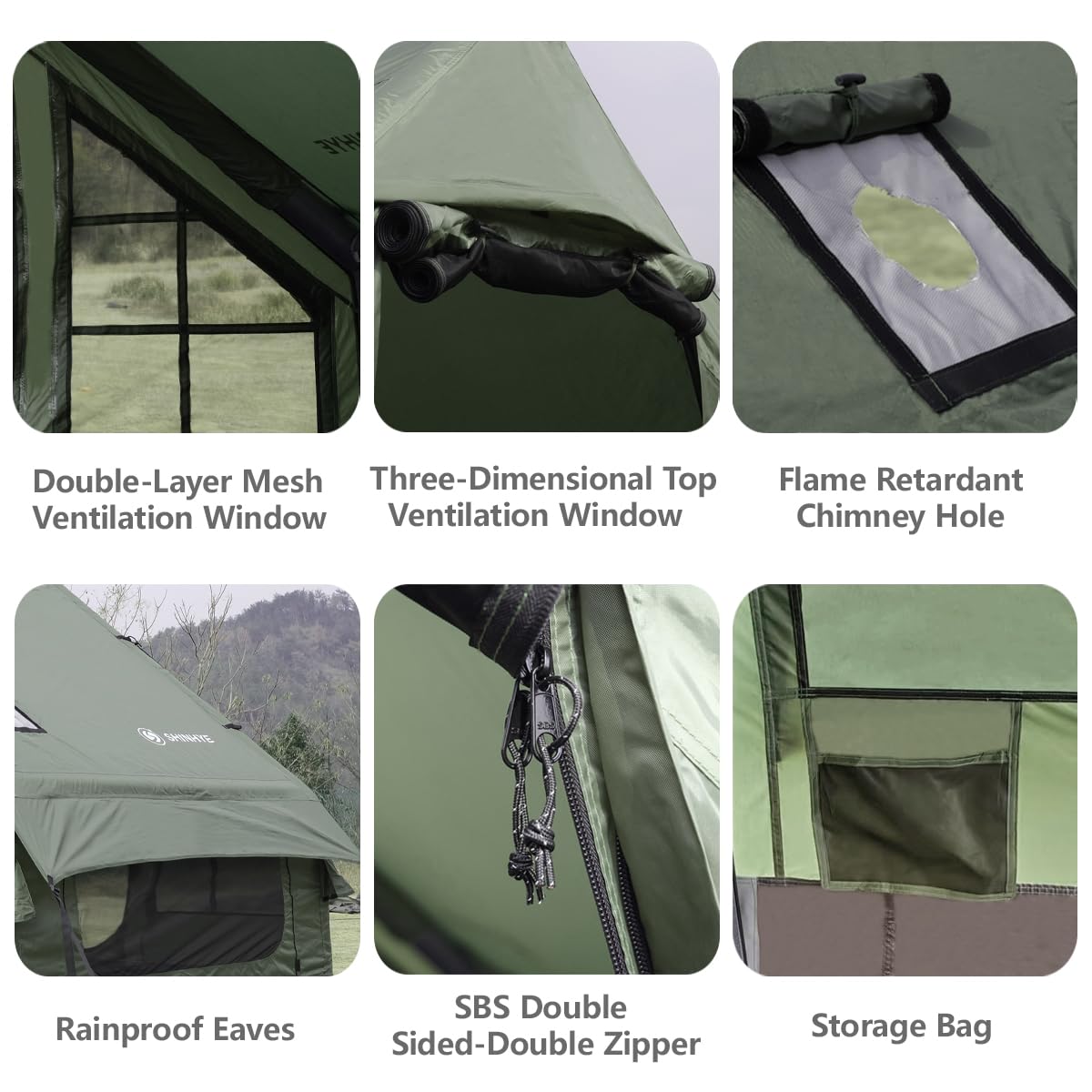 Inflatable Tent for Camping with Hand Pump Blow Up Tent Glamping 4 Season Air, Easy Setup Waterproof Outdoor Oxford Army Green 4-6 Person House Breathable Large Luxury