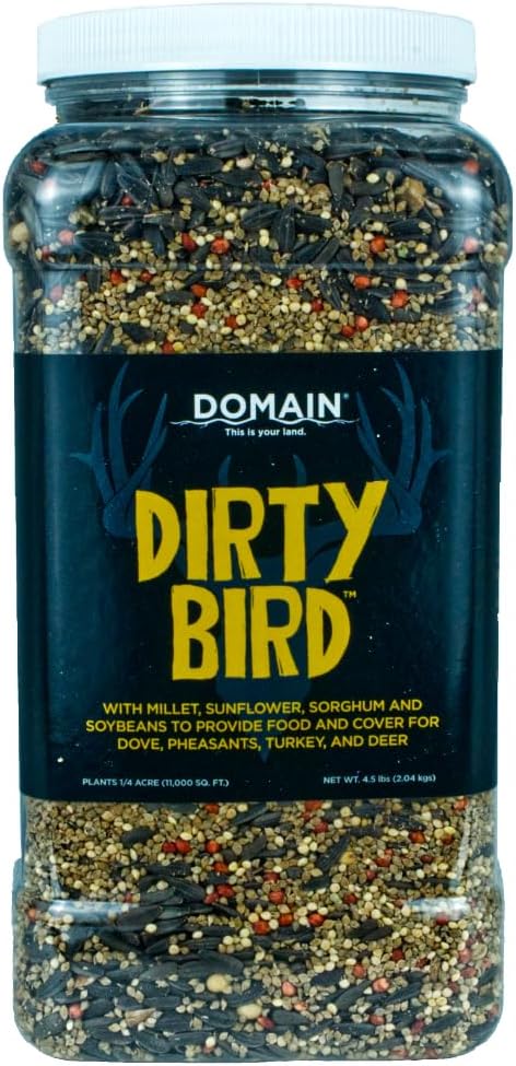 Dirty Bird Food Plot Seed Mix for Doves, Pheasants, Turkey and Deer, 1/4 Acre, 2 Varieties of Millet, Sunflower, Sorghum and Soybeans, Designed to Attract, Provide Habitat and Food