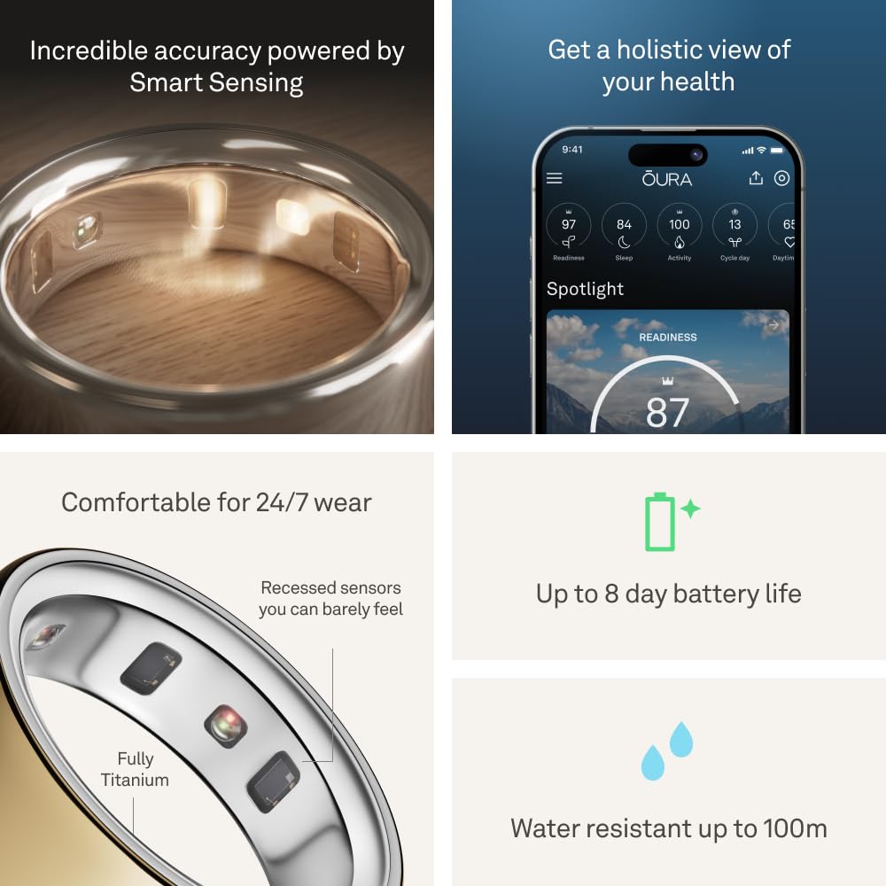 Oura Ring 4 - Gold - Size 9 - Smart Ring - Unique Sizing, Not Standard US Ring Sizes - Size First - Sleep Tracking Wearable - Heart Rate - Fitness Tracker - Up to 8 Days of Battery Life