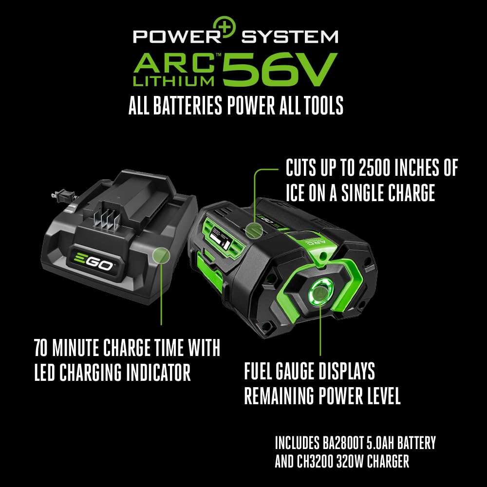 EGO Power+ 8" Auger, Electric Ice Auger for Ice Fishing, Includes 56V 5.0Ah Battery and Charger - IG0804