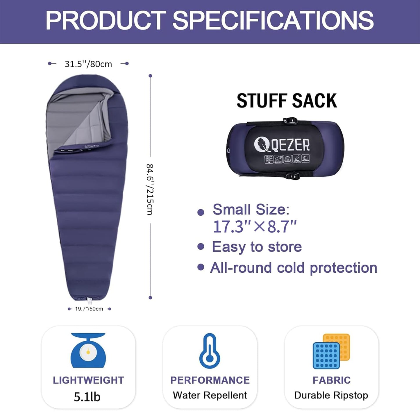 Down Sleeping Bag for Adults 0°F 10°F 15°F 20°F Backpacking Sleeping Bag for Cold Weather with Compression Sack
