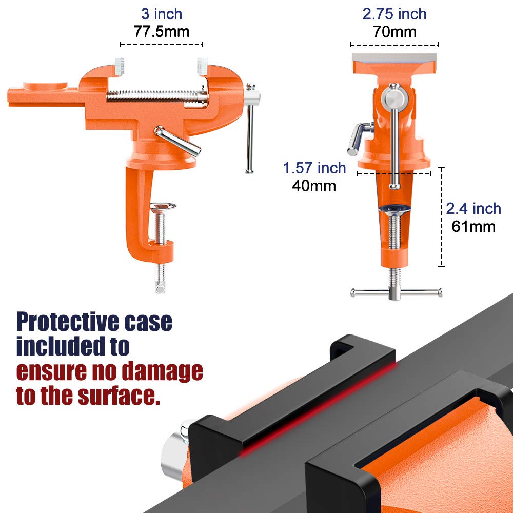 Nuovoware Table Vise 3 Inch, 360° Swivel Base Universal Home Vise Portable Bench Clamp, Clamp-on Vise Bench Clamps Fixed Tool for Woodworking, Metalworking, Cutting Conduit, Drilling, Sawing, Blue