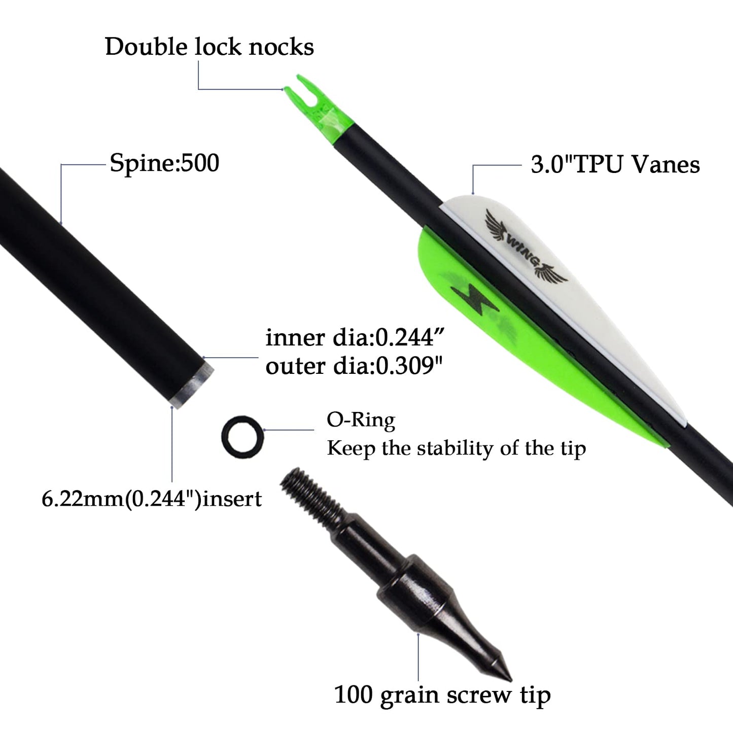 31inch Carbon Arrow Archery Targeting Practice Hunting Arrows for Compound & Recurve Bow with Removable Tips(Pack of 12)