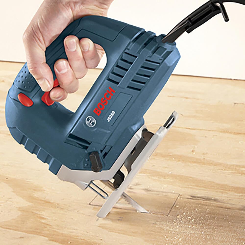 BOSCH JS260 Top-Handle Jig Saw - 6.0 Amp Motor, Variable Speed Control, Low-Vibration Plunging Design, Toolless Blade Change System - Ideal for Accurate and Smooth Cutting