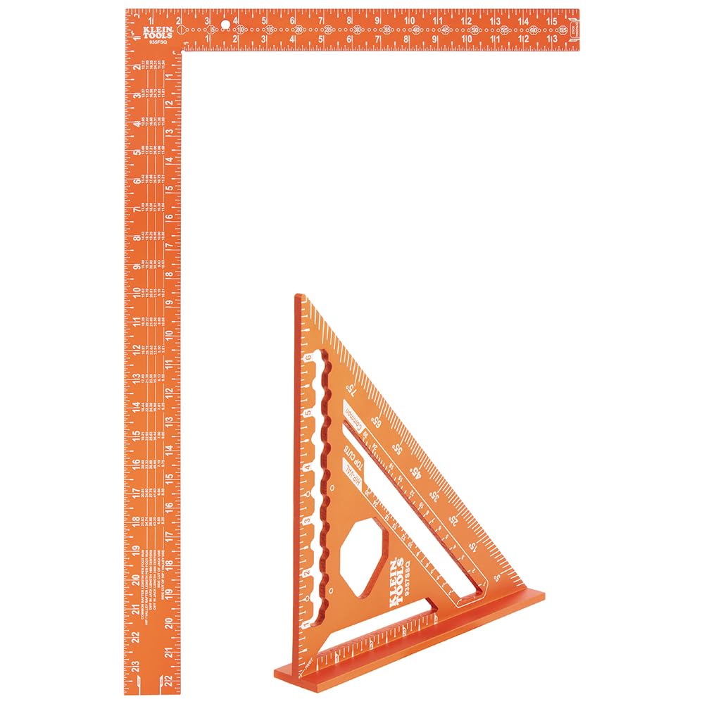 Klein Tools 935FSQ Framing Square, 24-Inch x 16-Inch, L Shape Carpenter Woodworking Tool with Laser Etched Rafter Tables and Octagon Scales