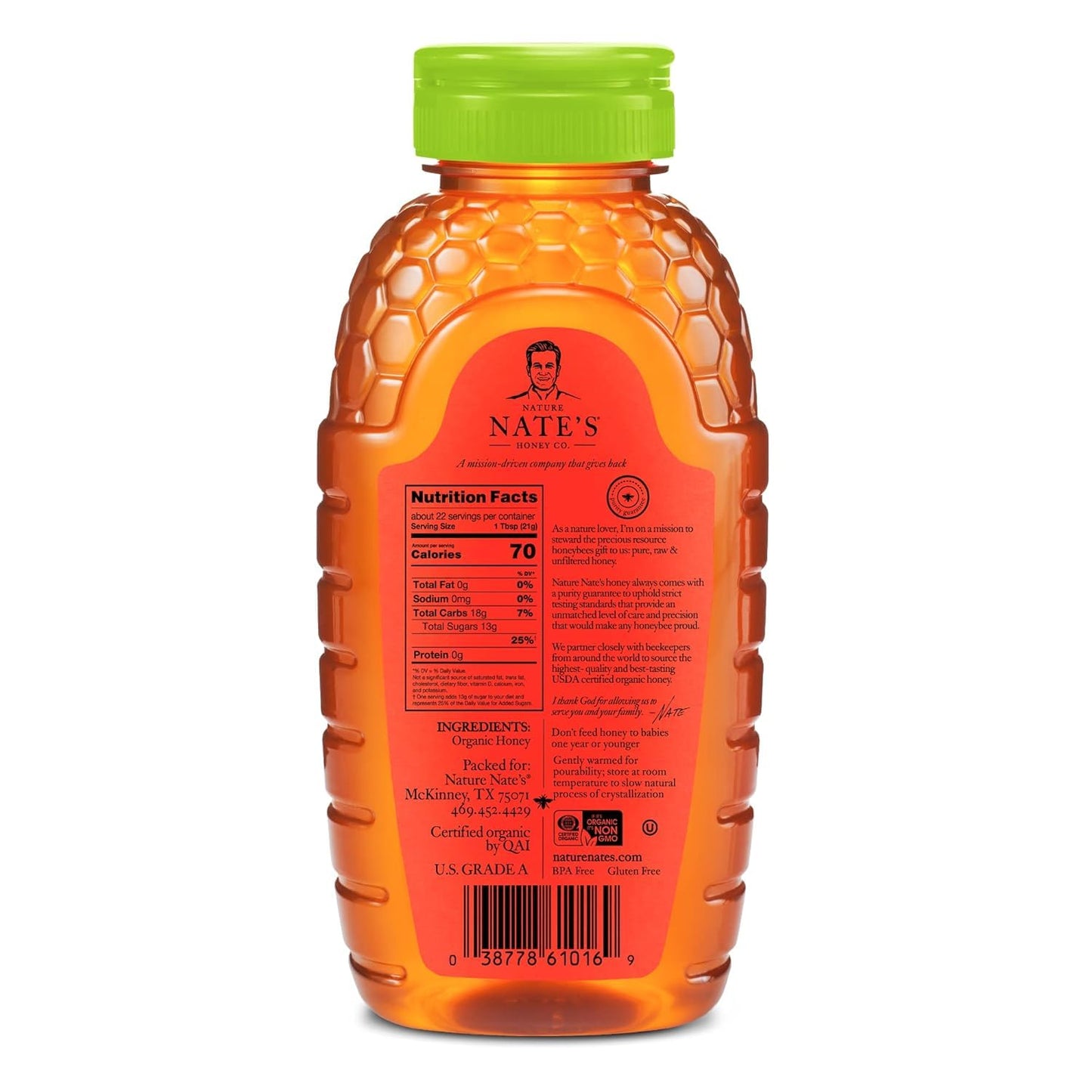 Nate's Organic 100% Pure, Raw & Unfiltered Honey - USDA Certified Organic - 32oz. Squeeze Bottle