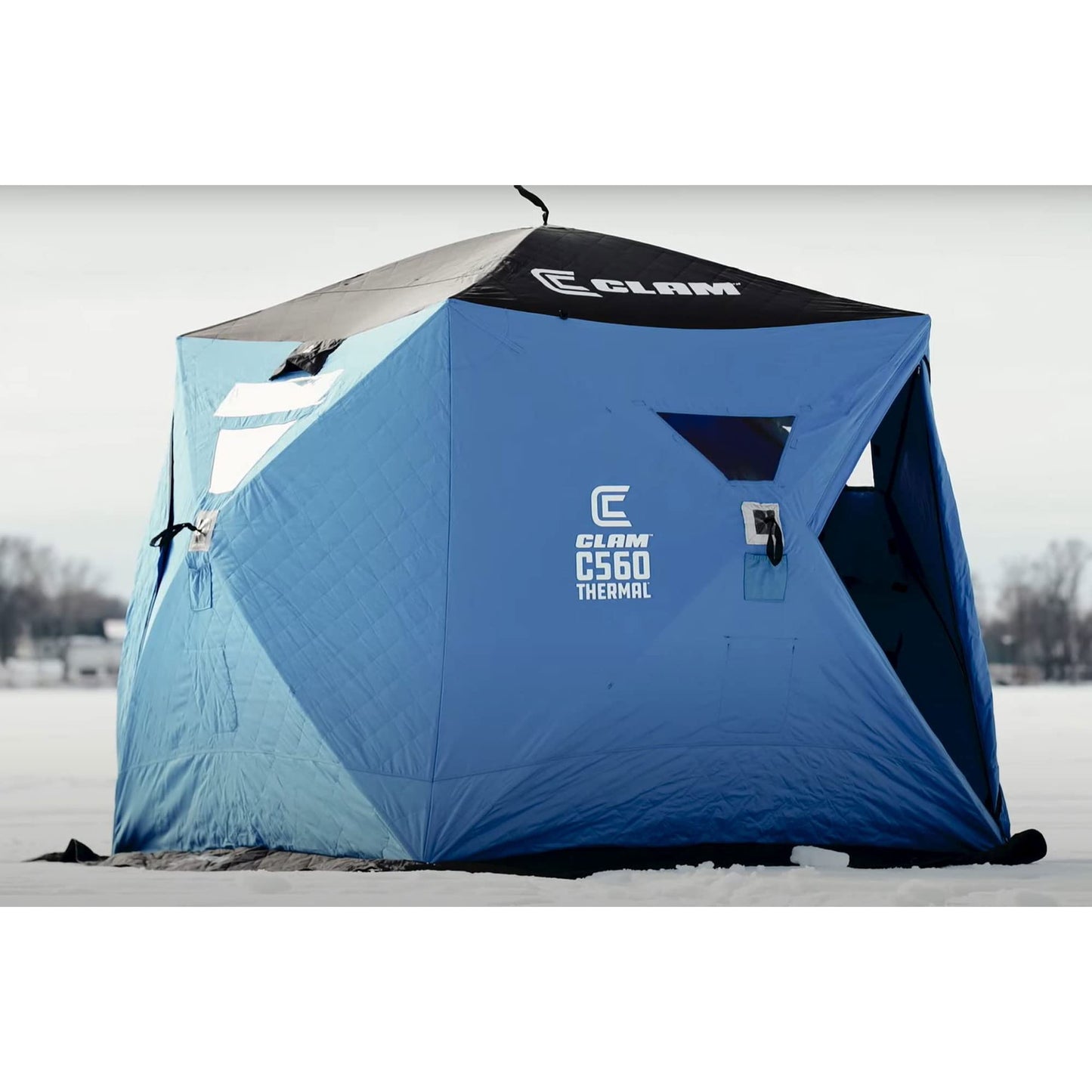 CLAM Lightweight Portable Pop Up Ice Fishing Angler Thermal Hub Shelter Tent with Anchors, Tie Ropes, and Carrying Bag