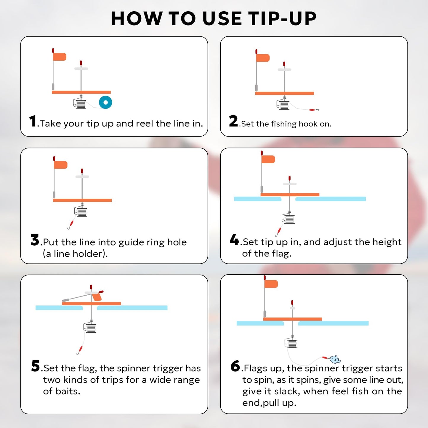 SF Black/Orange Ice Fishing Tip-Up Foldable with Orange Pole Flags Ice Fishing Strike Indicators Accessories
