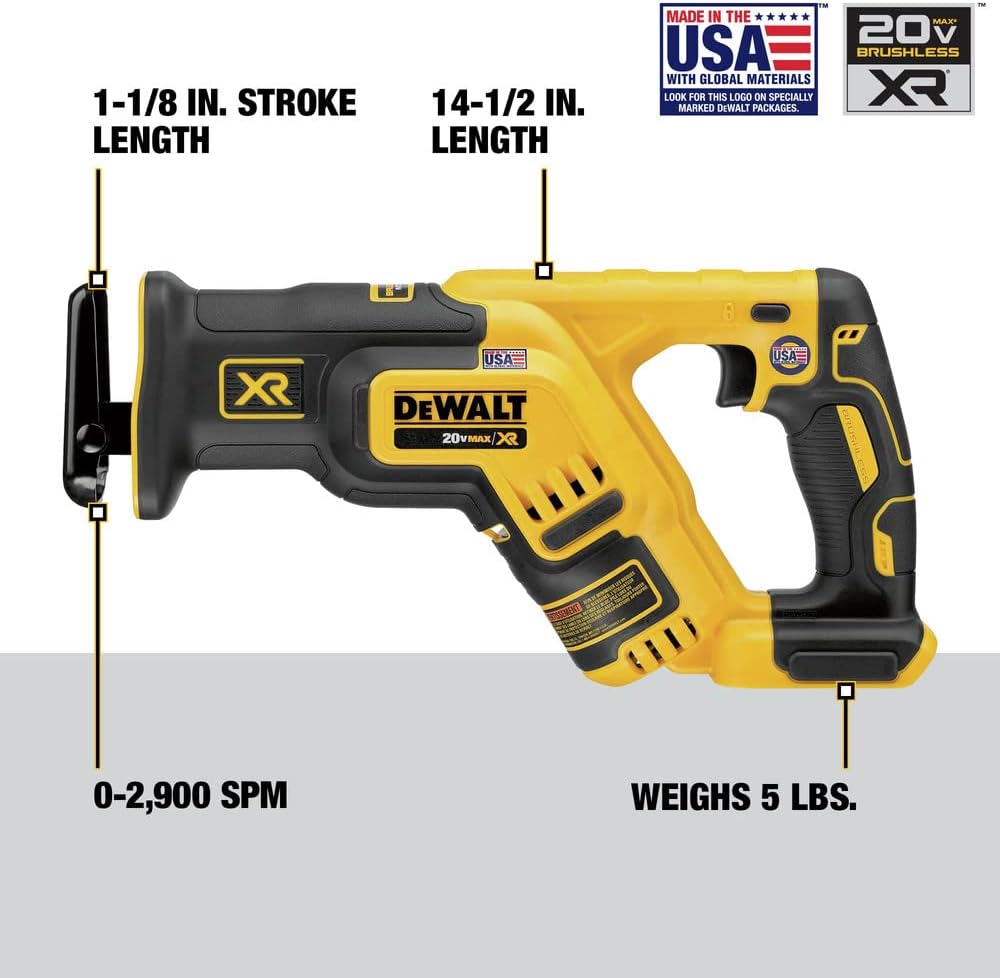 DEWALT 20V MAX XR Reciprocating Saw, Compact, Bare Tool Only (DCS367B)