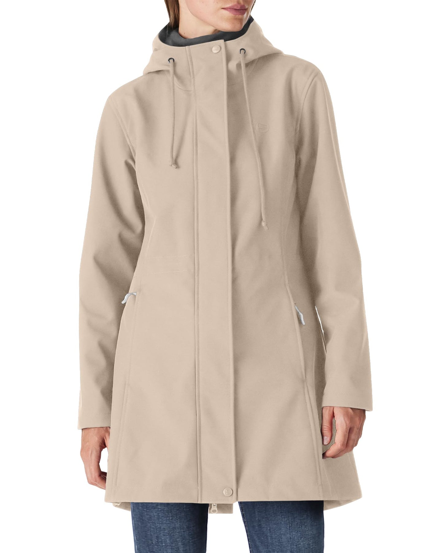 Outdoor Ventures Women's Lightweight Waterproof Fleece Lined Hooded Softshell Rain Jacket, Warm Windbreaker Long Coat