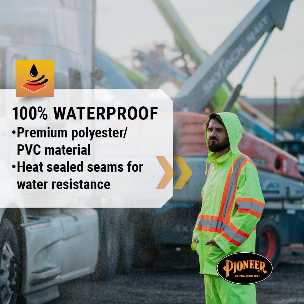 Pioneer Hi Vis Lightweight Waterproof Safety Rain Suit - Reflective Work Rain Gear for Men and Women