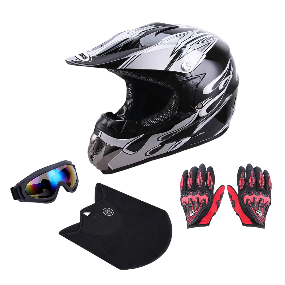 Adult Motocross Dirt Bike Helmet with Goggle, Gloves & Mask - DOT/FMVSS-218 Off-Road Motorcycle & ATV Helmet with Adjustable Sun Visor