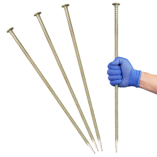 23-Inch Long Rebar Stakes - 1/2 Inch Diameter Heavy Duty Galvanized Steel Ground Asphalt Anchors for Speed Bump, Wheel Stop, Tent and More (4)