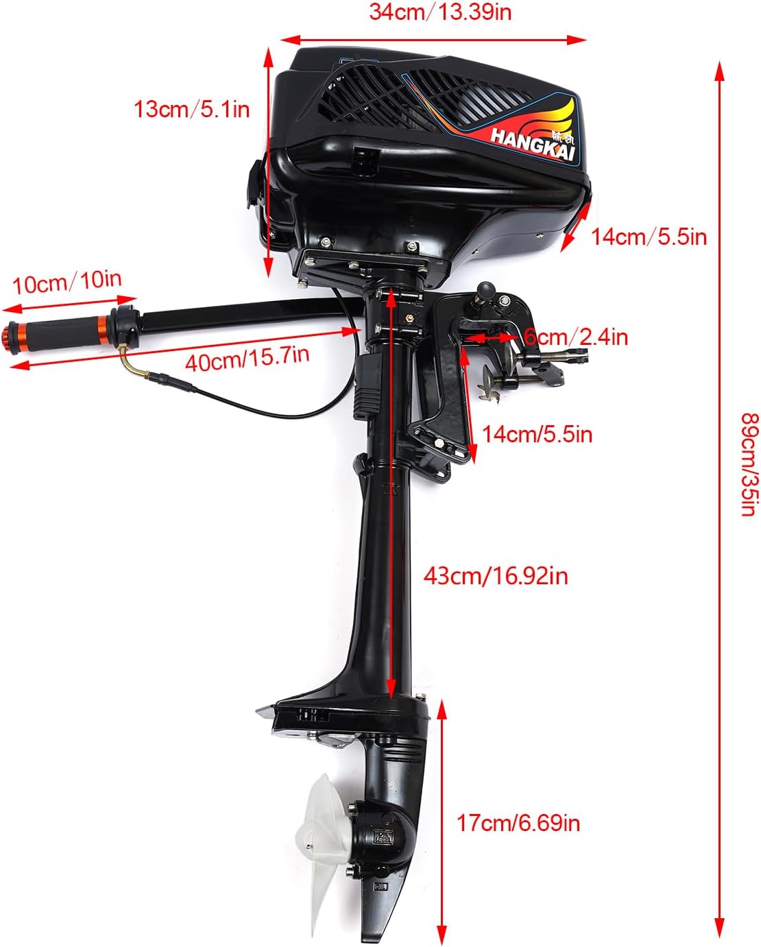 2 Stroke Gas Outboard Motor 3.6HP 55CC Short Shaft Fishing Boat Engine 360° Steering Tiller Control Saltwater Outboard Boat Motor with CDI Water Cooling System for Kayak, Canoe, Dinghy