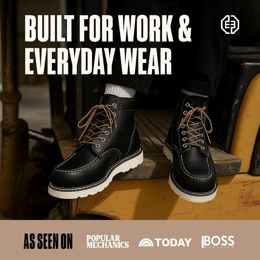 EverBoots Mens Work Boots for Men, Leather EverFit Lightweight Comfort Boot, Anti Slip & Shock Absorption, Soft Oil Grain, Goodyear Welt, Industrial Construction, Roofing, Electrician