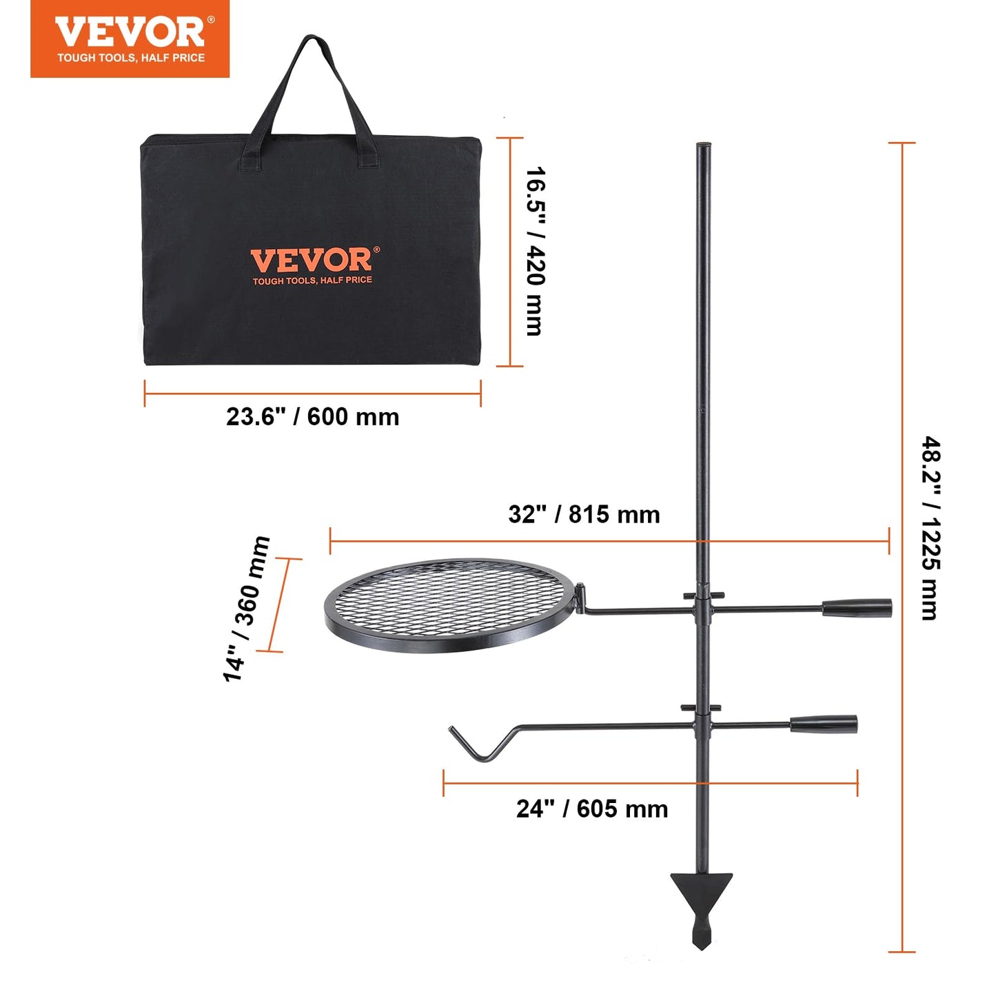 VEVOR Folding Campfire Grill, Heavy Duty Steel Mesh Grate, 22.4" Portable Camping Grates Over Fire Pit, Camp Fire Cooking Equipment with Legs Carrying Bag, Grilling Rack for Outdoor Open Flame Cooking