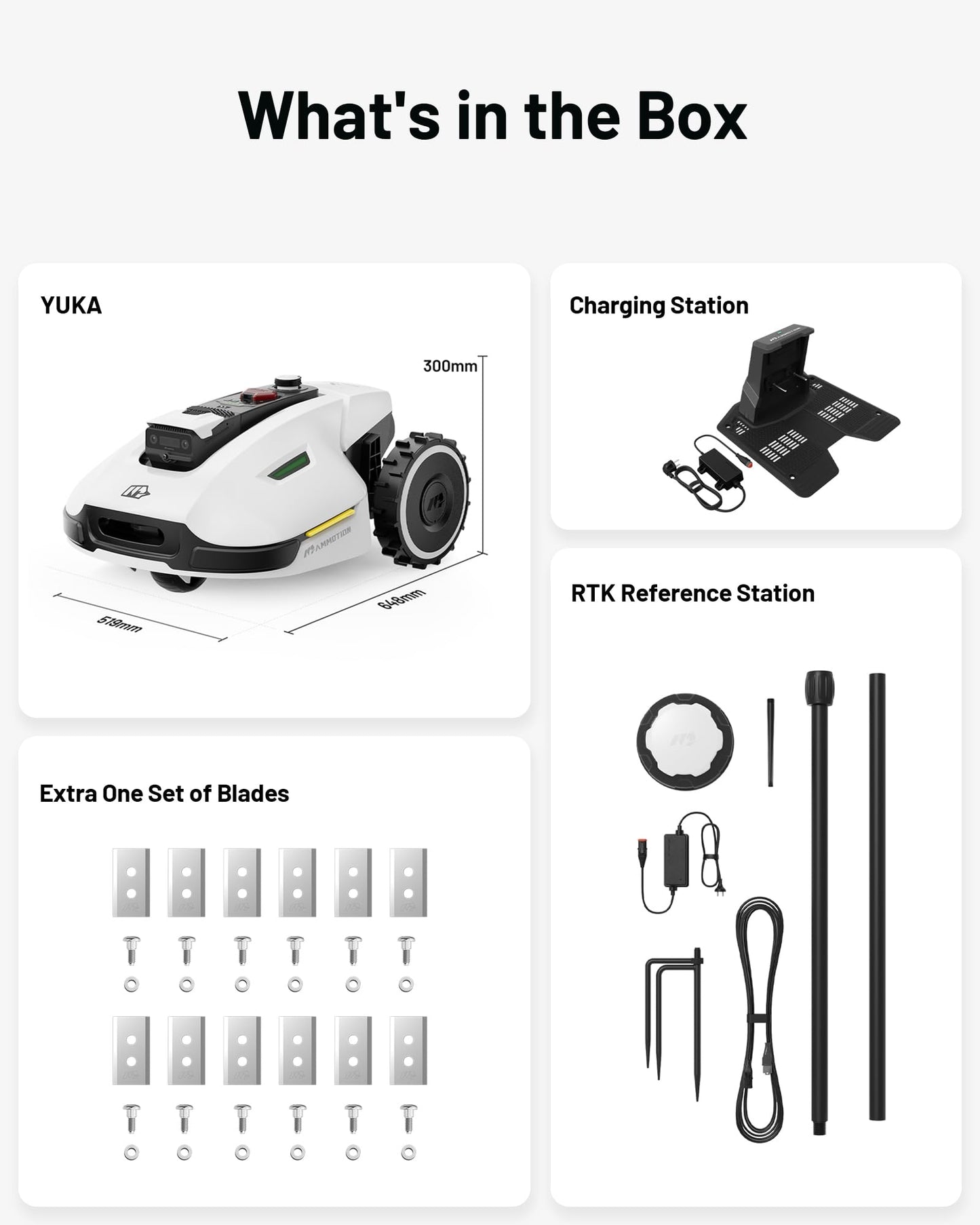YUKA Mini 500H Robotic Lawn Mower Reception 0.12 Acre, Ultrasense AI Vision+ RTK Positioning, Auto Mapping, App Control, 50% Slope, Cutting Height 2''~3.5'', 15 Mowing Zones
