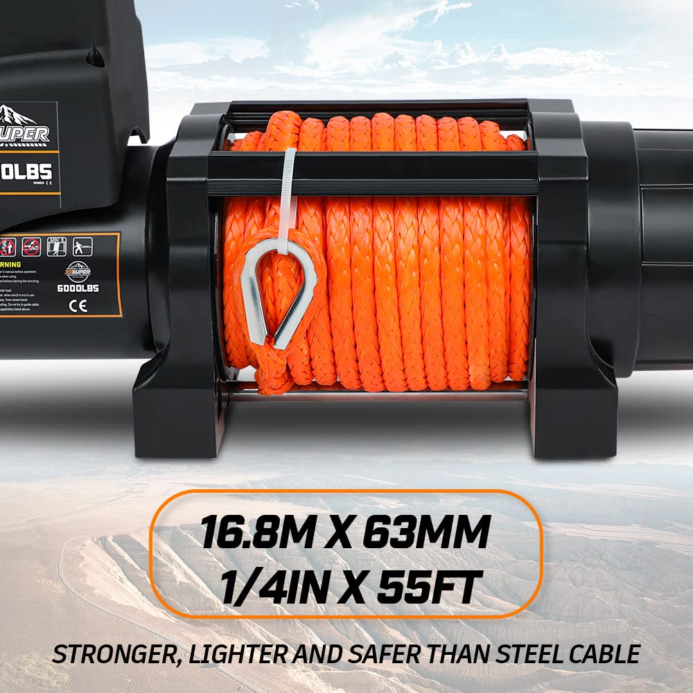 ZESUPER 3000 lb Electric Winch for ATV UTV Trailer Boat Synthetic Rope Winch 12V DC Off Road Towing Winches with Wireless Remote Mounting Bracket