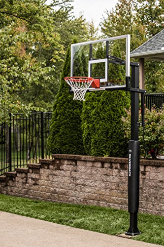 Silverback 60" Height Adjustable In-Ground Basketball Hoop with Tempered Glass Backboard, Pro-Style Breakaway Rim, Pole and Backboard Pad